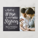 A thrill of Hope the weary world rejoices Baby Holiday Postcard<br><div class="desc">Personalise this Christmas postcard featuring the words "A thrill of hope the weary world rejoices" on chalkboard. Customise with a photo of baby, family name and birth announcement details. Include baby's birth date, stats and your return address of easy mailing. WIsh your family and friends "Merry Christmas" and introduce baby...</div>