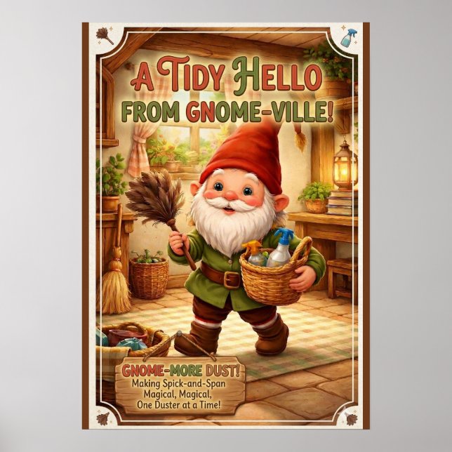 "A Tidy Hello" Gnome Greeting Poster (Front)