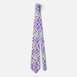 A tie with a vibrant, colourful paisley pattern