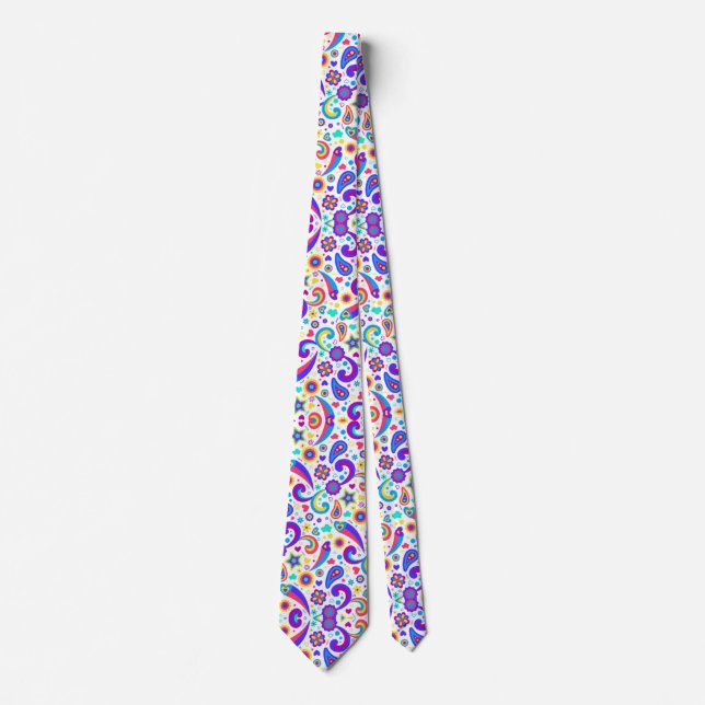 A tie with a vibrant, colourful paisley pattern  (Front)