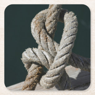 A Tied Knot On A Jetty   Portugal Square Paper Coaster