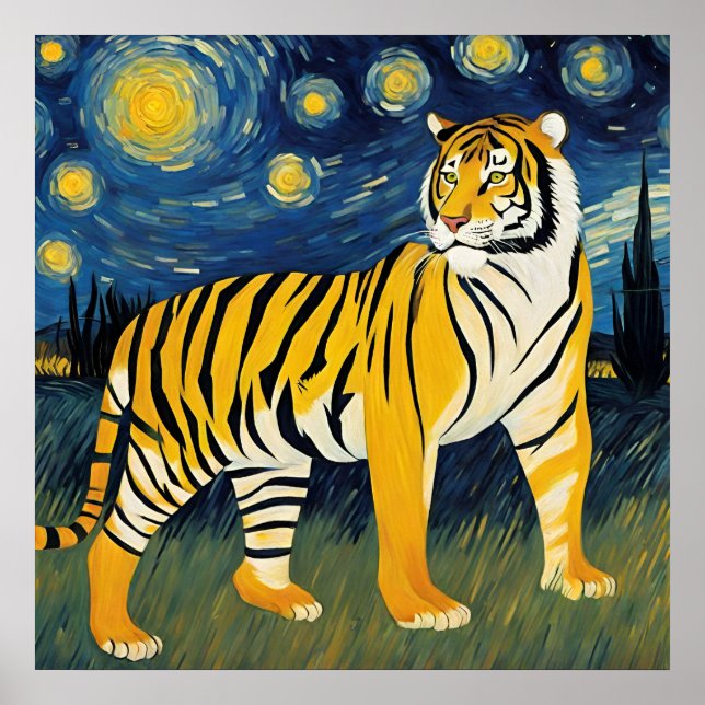 A Tiger in The Starry Night Poster (Front)