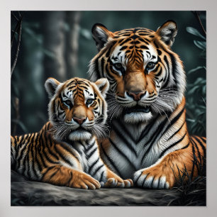 A Tiger with Her Cub Poster