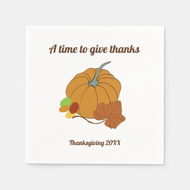 A time to give thanks pumpkin and leaf  napkin (Front)
