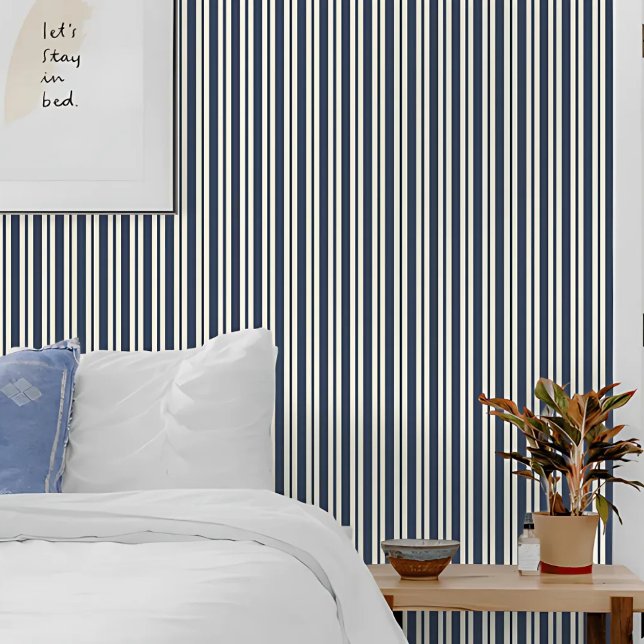 A Timeless Calming Navy and Cream Striped Wallpaper (Creator Uploaded)