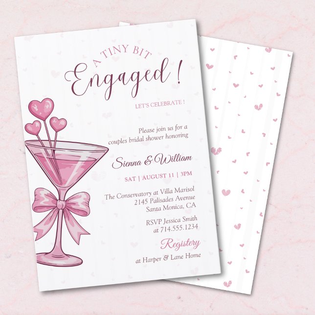 A Tini Bit Engaged Pink Martini Couple Shower Invitation (Creator Uploaded)