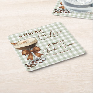 A Tini Bit in Love Espresso Martini Bridal Shower Square Paper Coaster