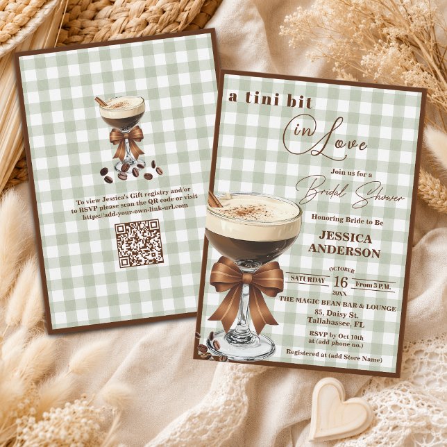 A Tini Bit in Love QR Code Espresso Bridal Shower Invitation (Creator Uploaded)