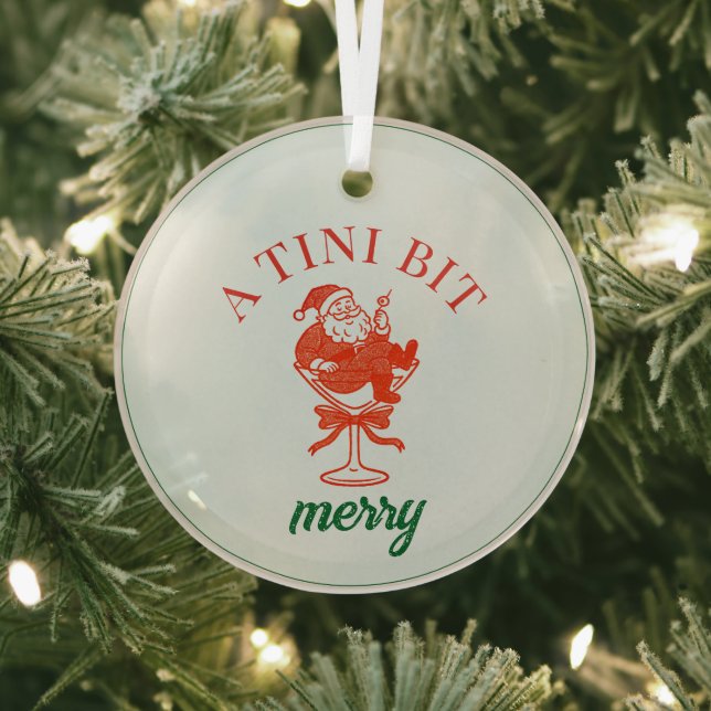 A Tini Bit Merry Christmas Santa Claus Glass Tree Decoration (Insitu)