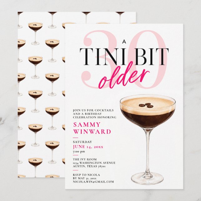 A Tini Bit Older 30th Birthday Cocktail Invitation (Front/Back)