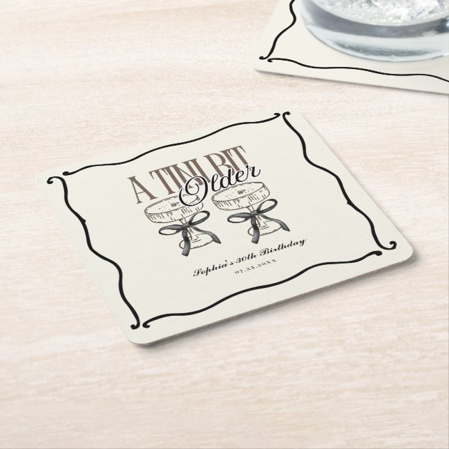 A Tini Bit Older Birthday Espresso Martini Quirky Square Paper Coaster (Angled)