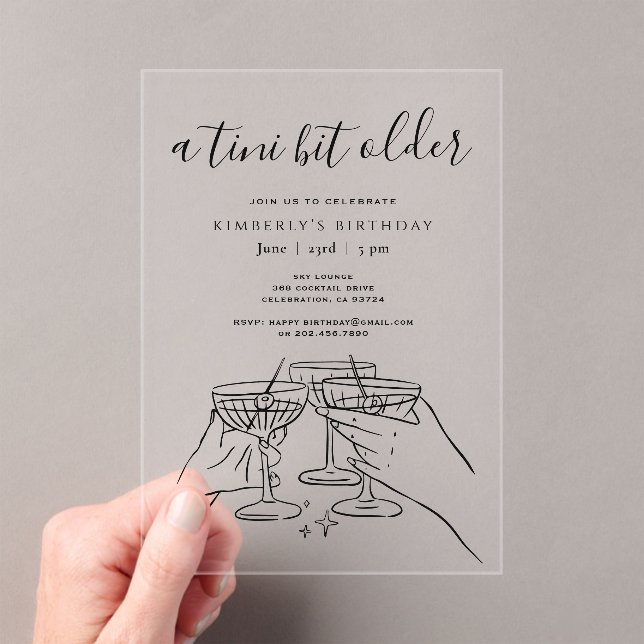 A Tini Bit Older Birthday Party Hand Drawn Doodles Acrylic Invitations (Insitu (Handheld))