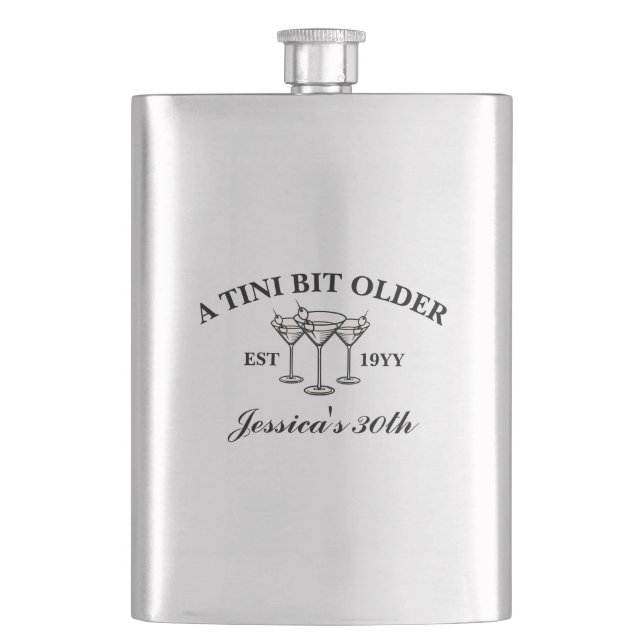 A Tini Bit Older Black Martini Birthday Party  Hip Flask (Front)