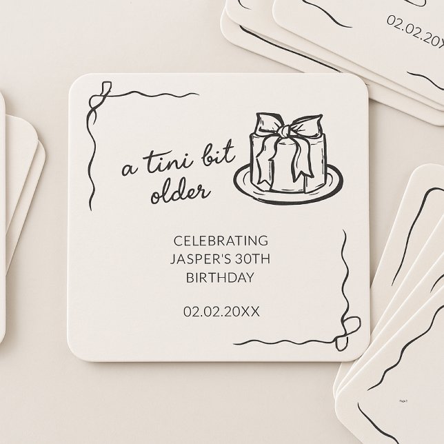 A Tini Bit Older Bow Cake Birthday Party Favour  Square Paper Coaster (Creator Uploaded)