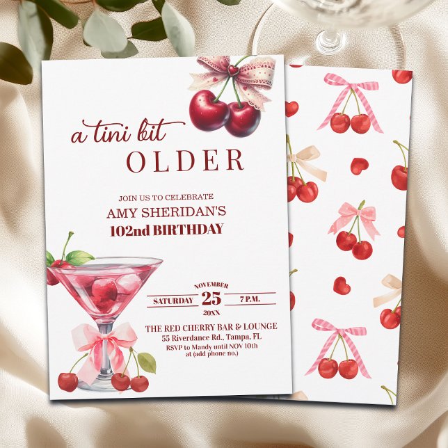 A Tini Bit Older Cherry Martini 102nd Birthday Invitation (Creator Uploaded)