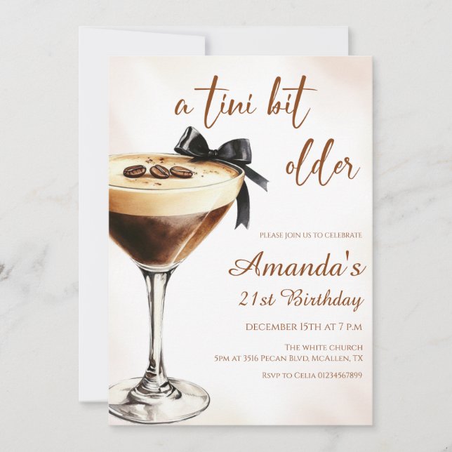 A Tini Bit Older Espresso Martini Birthday Invitation (Front)
