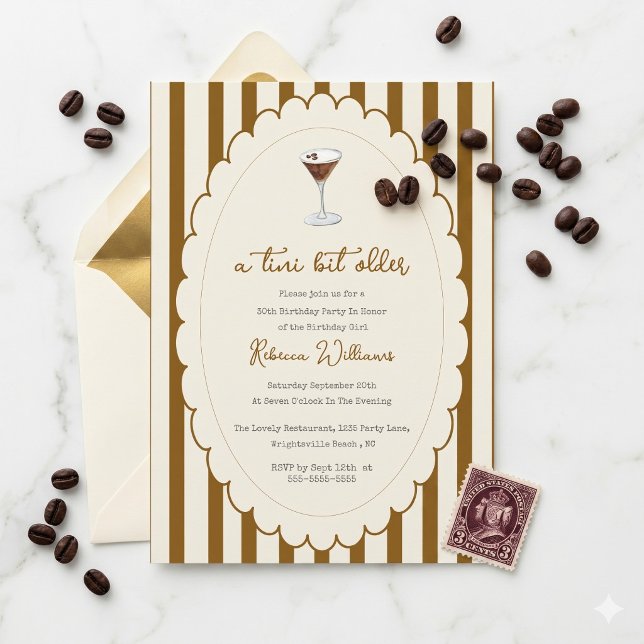A Tini Bit Older Espresso Martini Stripe Birthday  Invitation (Creator Uploaded)
