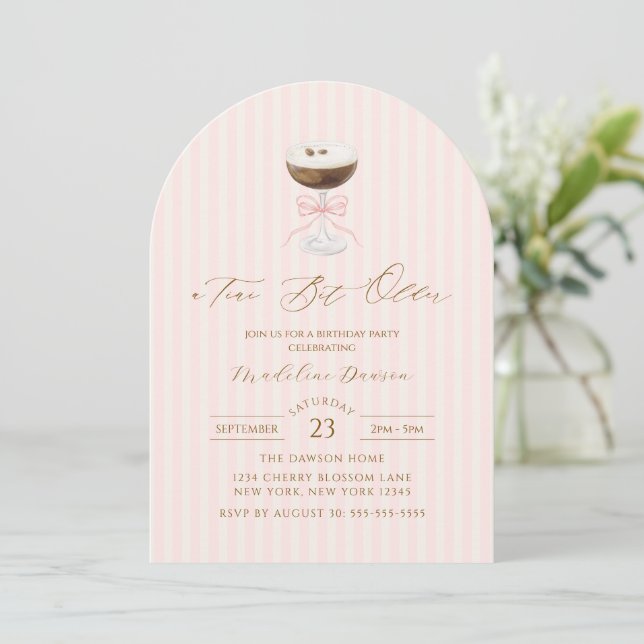 A Tini Bit Older Espresso Martini Striped Birthday Invitation (Standing Front)