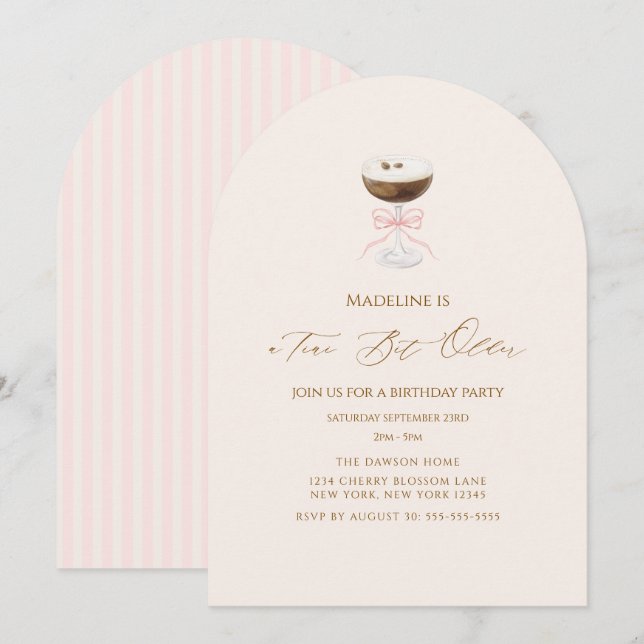 A Tini Bit Older Espresso Martini Striped Birthday Invitation (Front/Back)