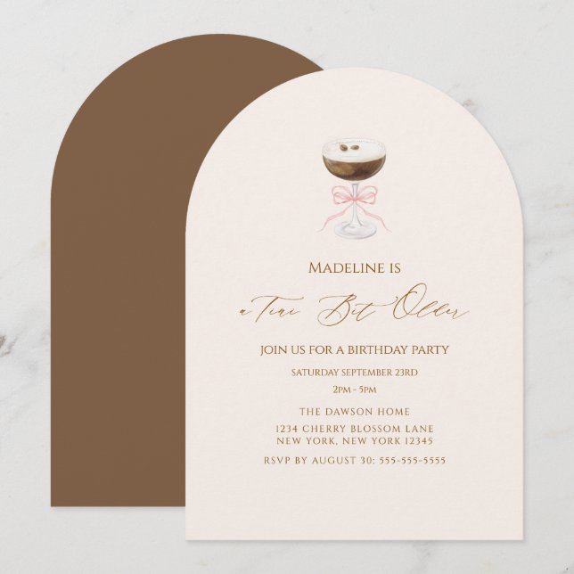 A Tini Bit Older Espresso Martini Striped Birthday Invitation (Front/Back)