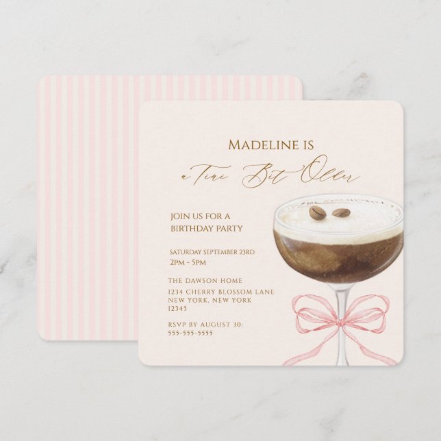 A Tini Bit Older Espresso Martini Striped Birthday Invitation (Front/Back)