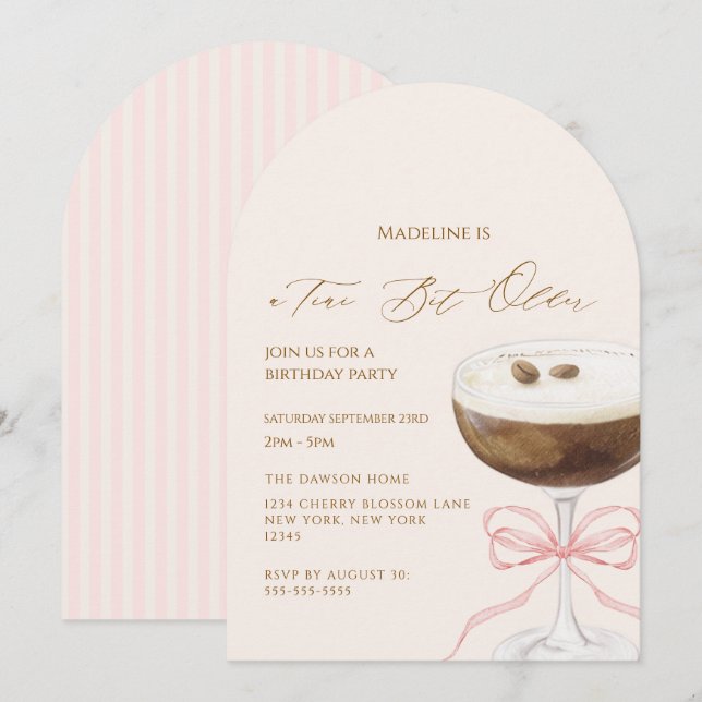 A Tini Bit Older Espresso Martini Striped Birthday Invitation (Front/Back)