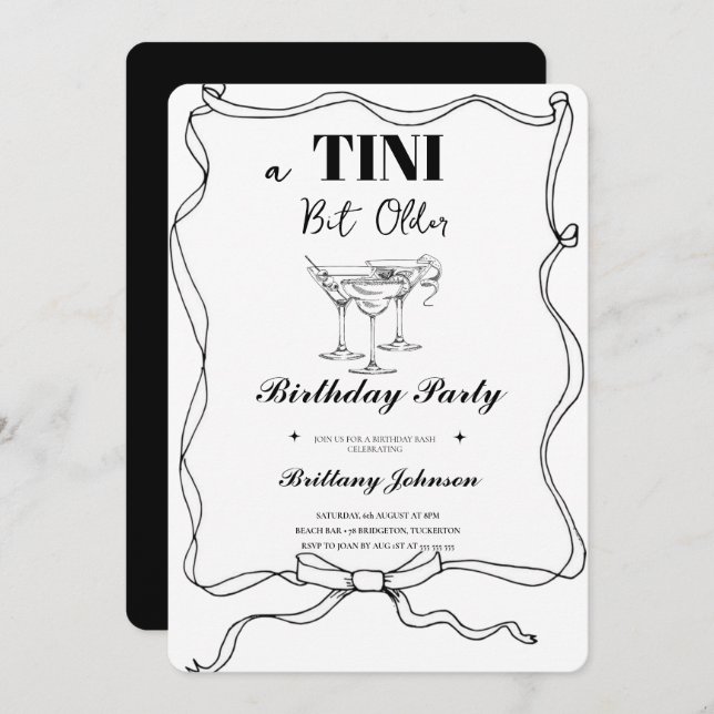 A Tini Bit Older Martini Birthday  Invitation (Front/Back)