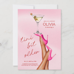 A Tini Bit Older Martini Birthday Invitation Pink