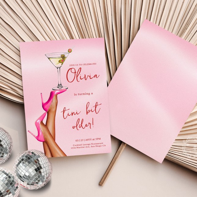 A Tini Bit Older Martini Birthday Invitation Pink (A Tini Bit Older Martini Birthday Invitation Pink)