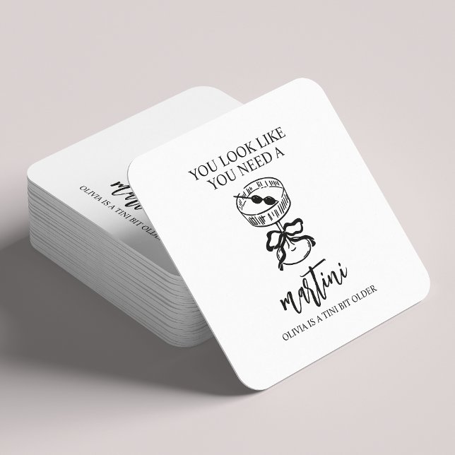 A Tini Bit Older Martini Birthday Party Favour Square Paper Coaster (Creator Uploaded)