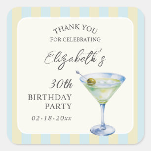 A Tini Bit Older Martini Birthday Thank You Square Sticker