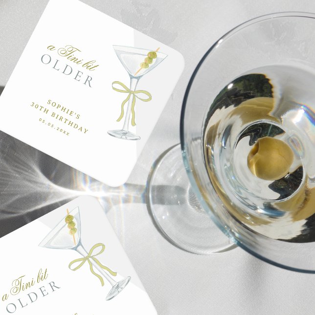 A Tini Bit Older Martini Cocktail Birthday Party Square Paper Coaster (Creator Uploaded)