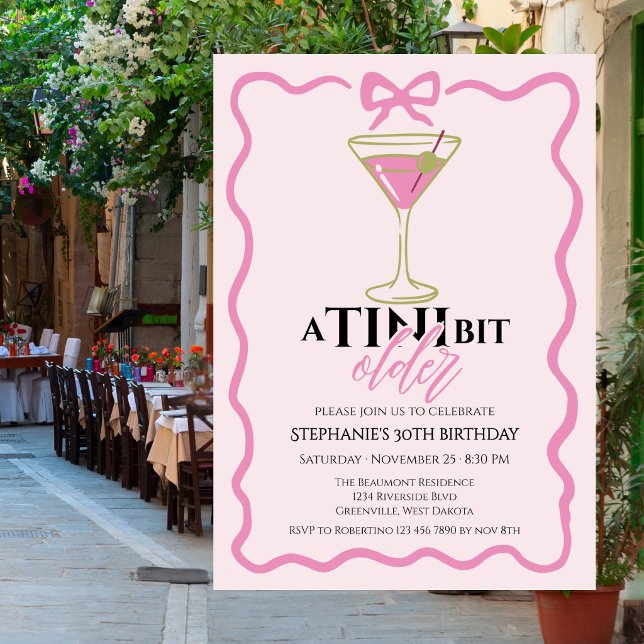 A Tini Bit Older Martini Cute Pink Border Birthday Invitation (Creator Uploaded)