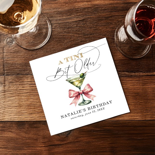 A Tini Bit Older Martini Pink Bow Birthday Napkin (A Tini Bit Older Martini Pink Bow Birthday Napkins)