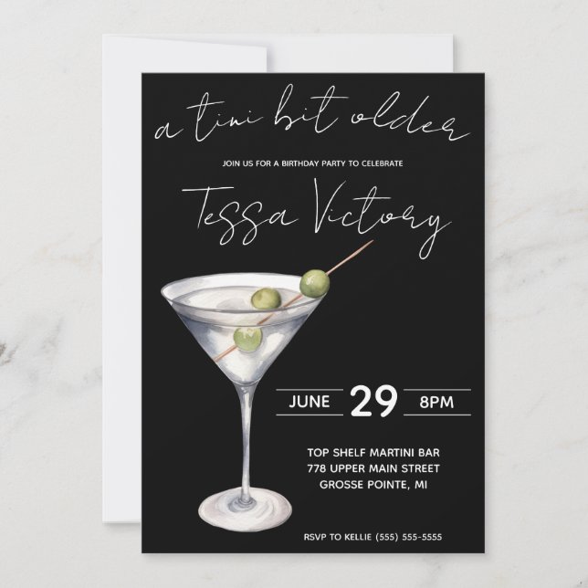 A Tini Bit Older, Martini Themed Birthday Party Invitation (Front)