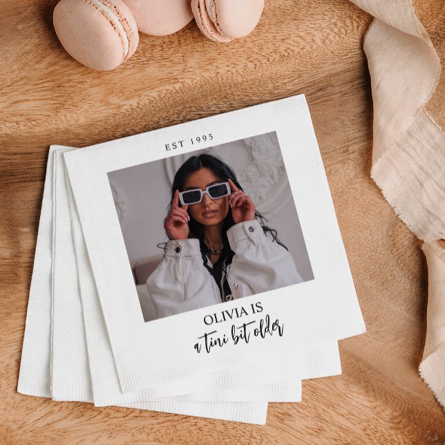 A Tini Bit Older Martini Themed Photo Birthday Napkin (Creator Uploaded)