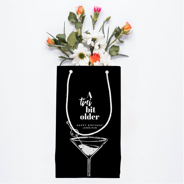 A Tini Bit Older Modern Martini Birthday Black  Small Gift Bag (Creator Uploaded)