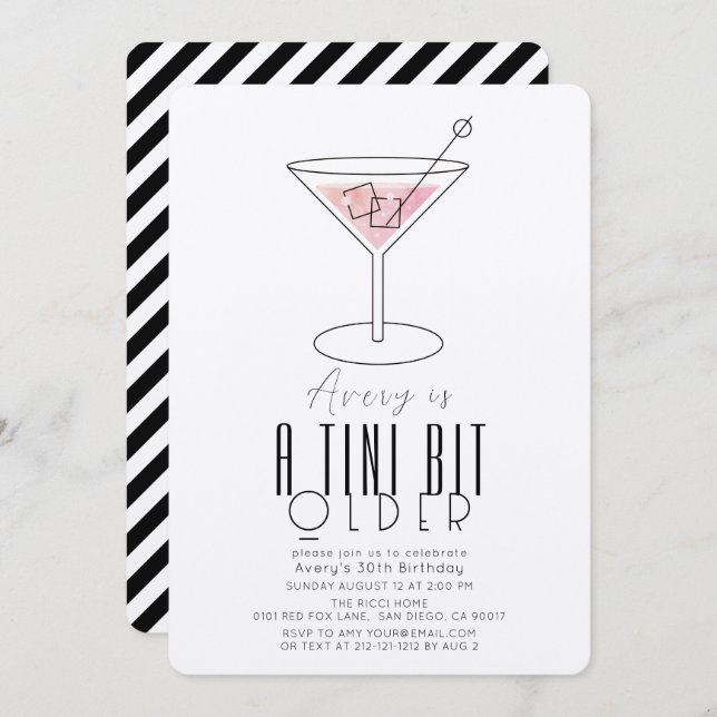 A Tini Bit Older Modern Pink Martini Birthday Invitation (Front/Back)