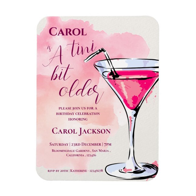 A Tini Bit Older Pink Cocktail Birthday Invitation Magnet (Vertical)