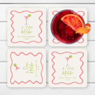 A Tini Bit Older Pink Cosmo Martini Birthday Party Square Paper Coaster