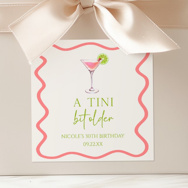 A Tini Bit Older Pink Cosmo Martini Birthday Party Square Sticker (Creator Uploaded)