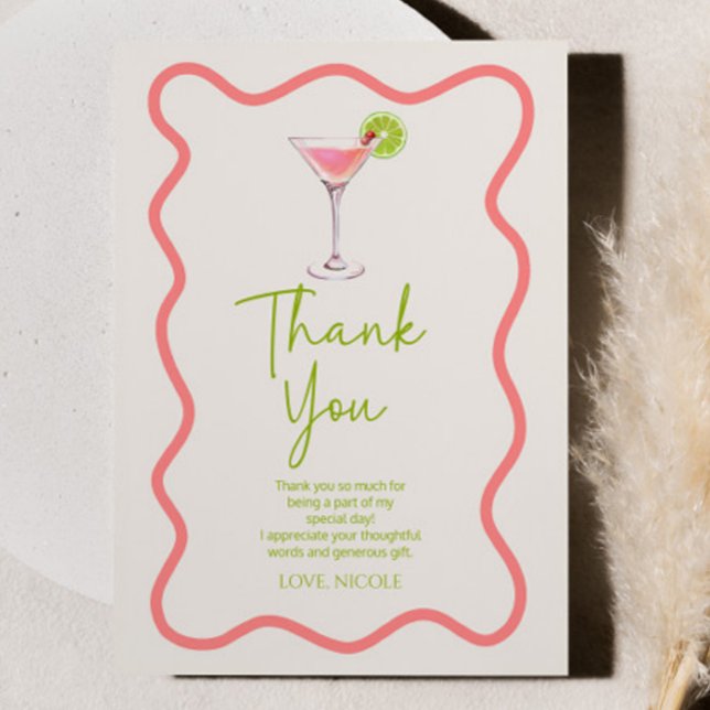 A Tini Bit Older Pink Cosmo Martini Birthday Party Thank You Card (Creator Uploaded)
