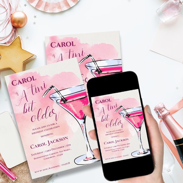  A Tini Bit Older Pink Martini Cocktail Birthday Invitation (A Tini Bit Older Pink Martini Cocktail Birthday Invitation)