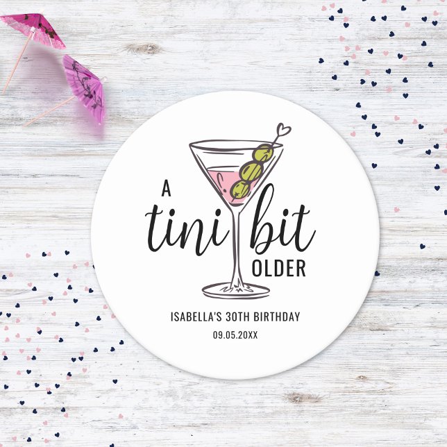 A Tini Bit Older Pink Martini Themed Birthday Round Paper Coaster (Creator Uploaded)