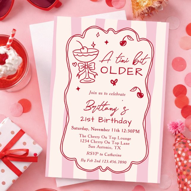 A Tini Bit Older Retro Cherry Martini Birthday Invitation (Creator Uploaded)