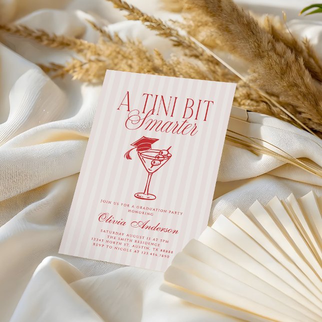 A Tini Bit Smarter Pink Red Stripes Graduation Invitation (Creator Uploaded)