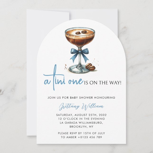 A Tini One Baby Shower Blue Bow Arch Invitation (Front)