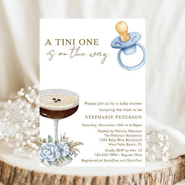 A Tini One Blue Paci Espresso Martini Baby Shower Invitation (Creator Uploaded)