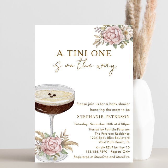 A Tini One Dusty Pink Espresso Martini Baby Shower Invitation (Creator Uploaded)