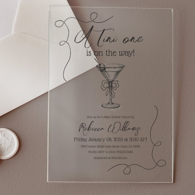 A Tini One Hand Drawn Martini Baby Shower Acrylic Invitations (Creator Uploaded)